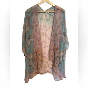 Soft Surroundings Sheer Floral Kimono Cardigan Size L/XL Lightweight Fairy Artsy